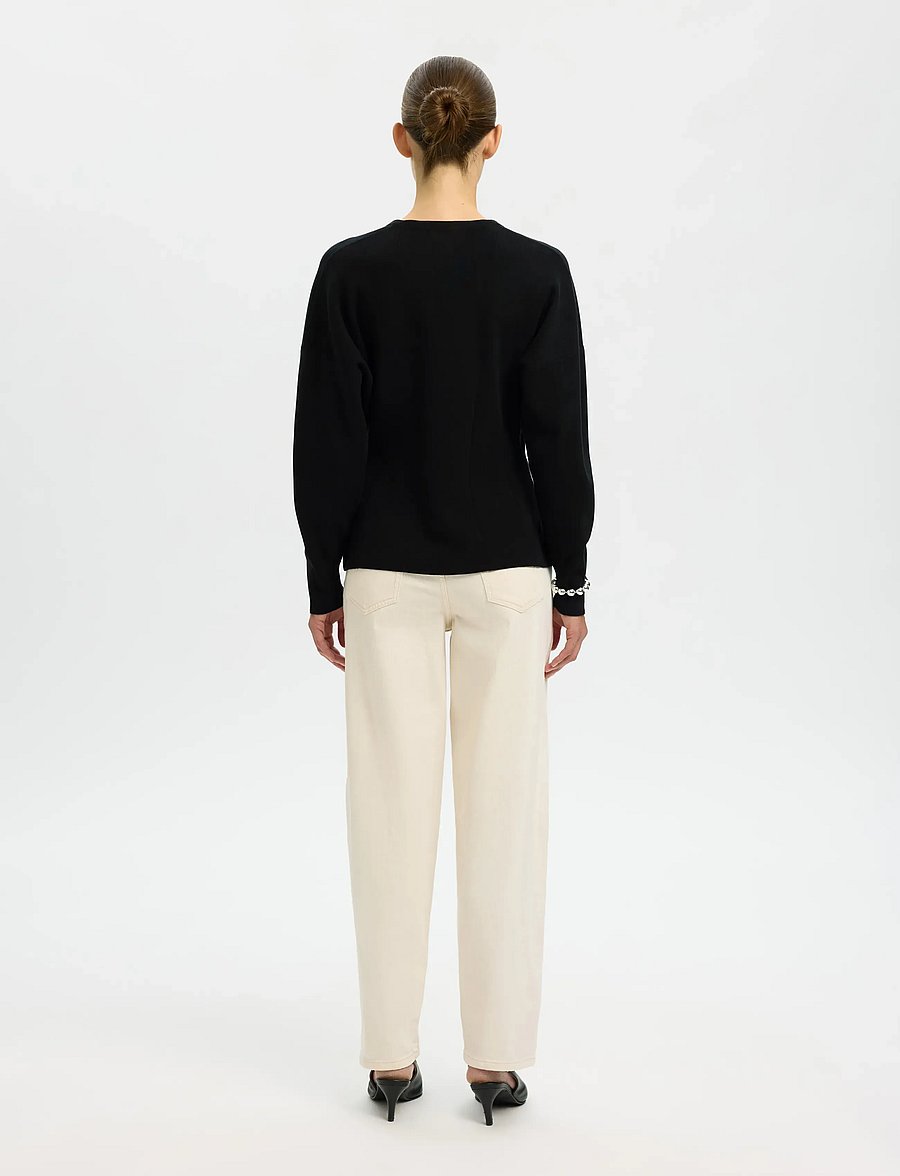 Selected - SLFANEMONE LS KNIT WAISTED CARDIGAN - koftor - black - 2