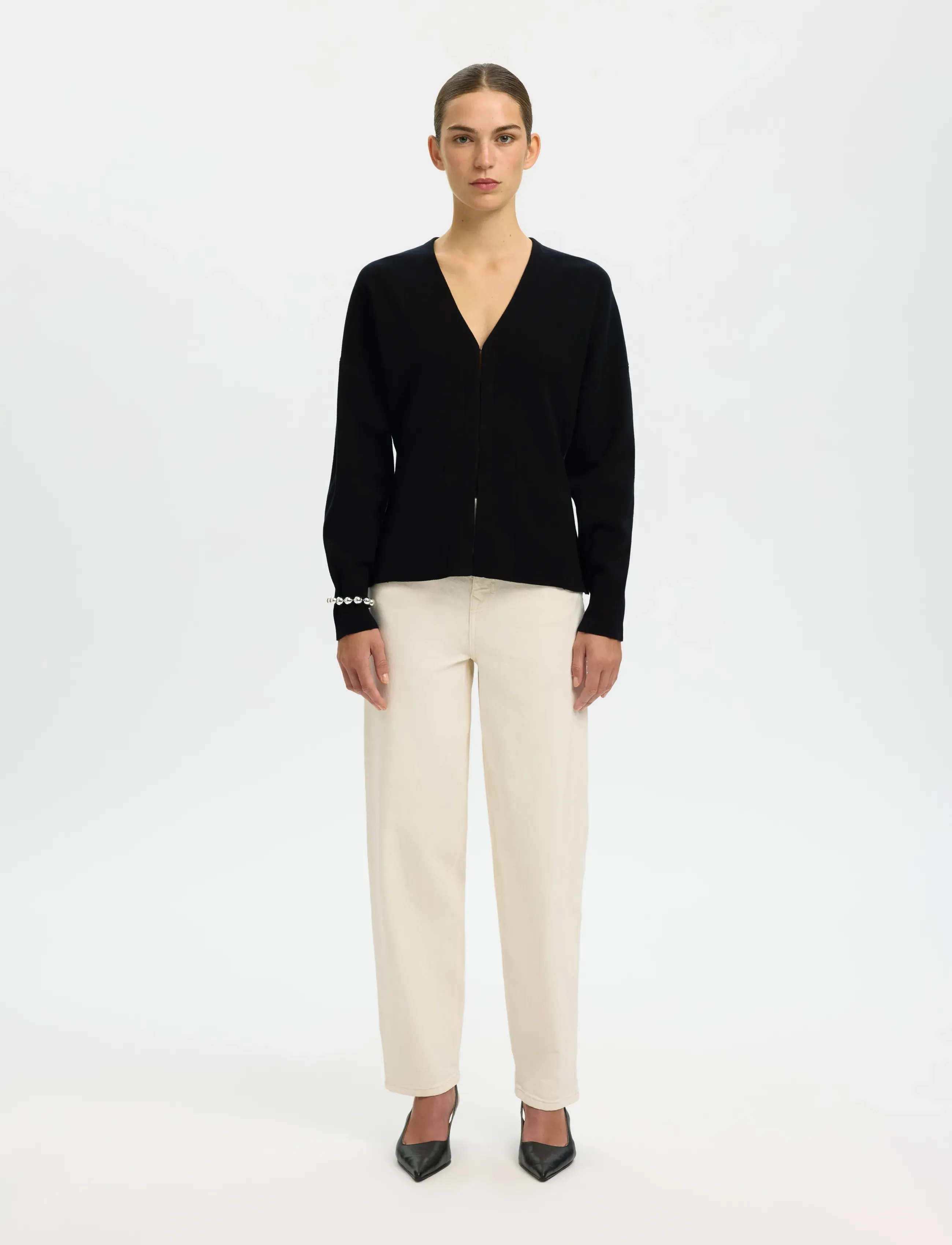Selected - SLFANEMONE LS KNIT WAISTED CARDIGAN - koftor - black - 3