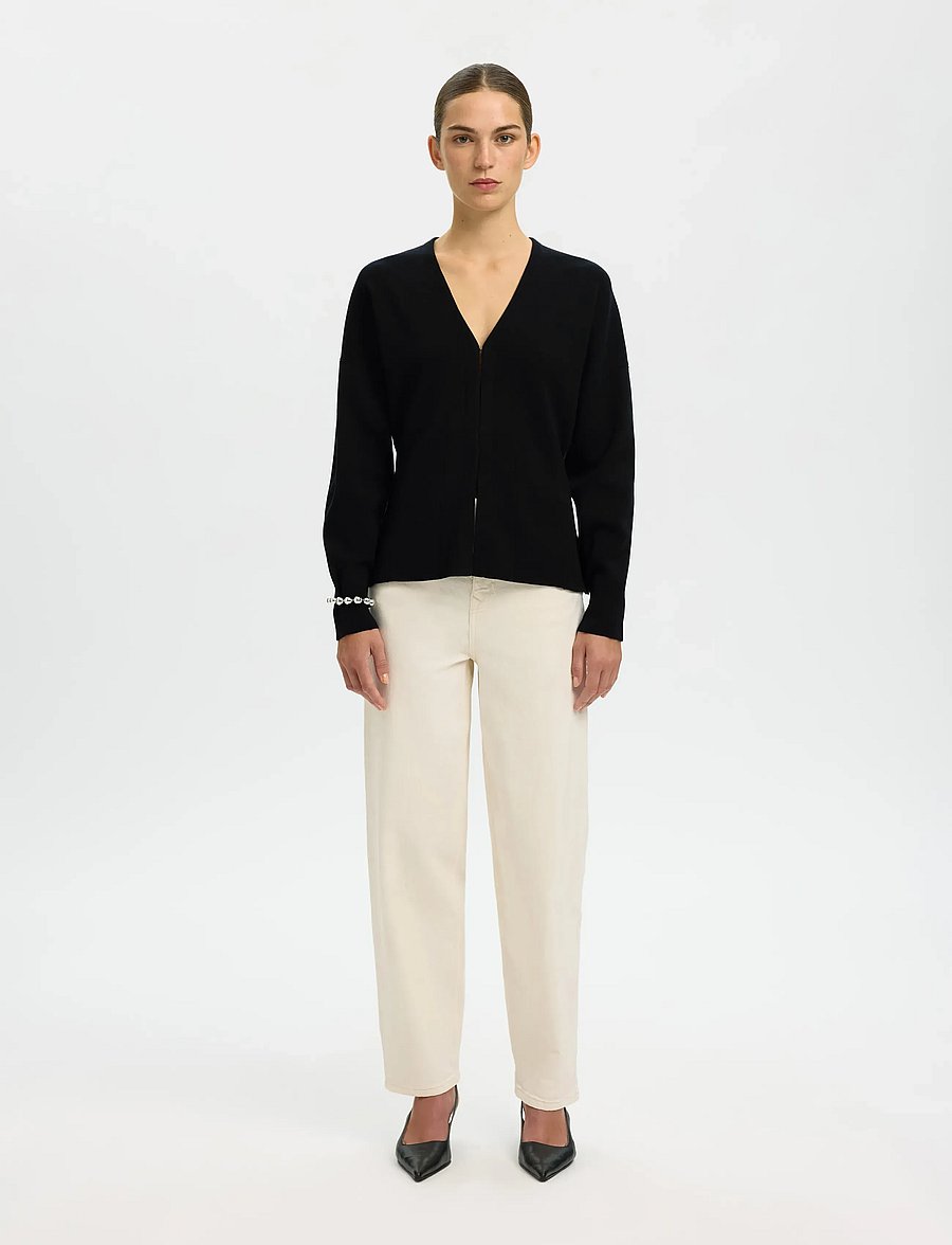 Selected - SLFANEMONE LS KNIT WAISTED CARDIGAN - koftor - black - 3