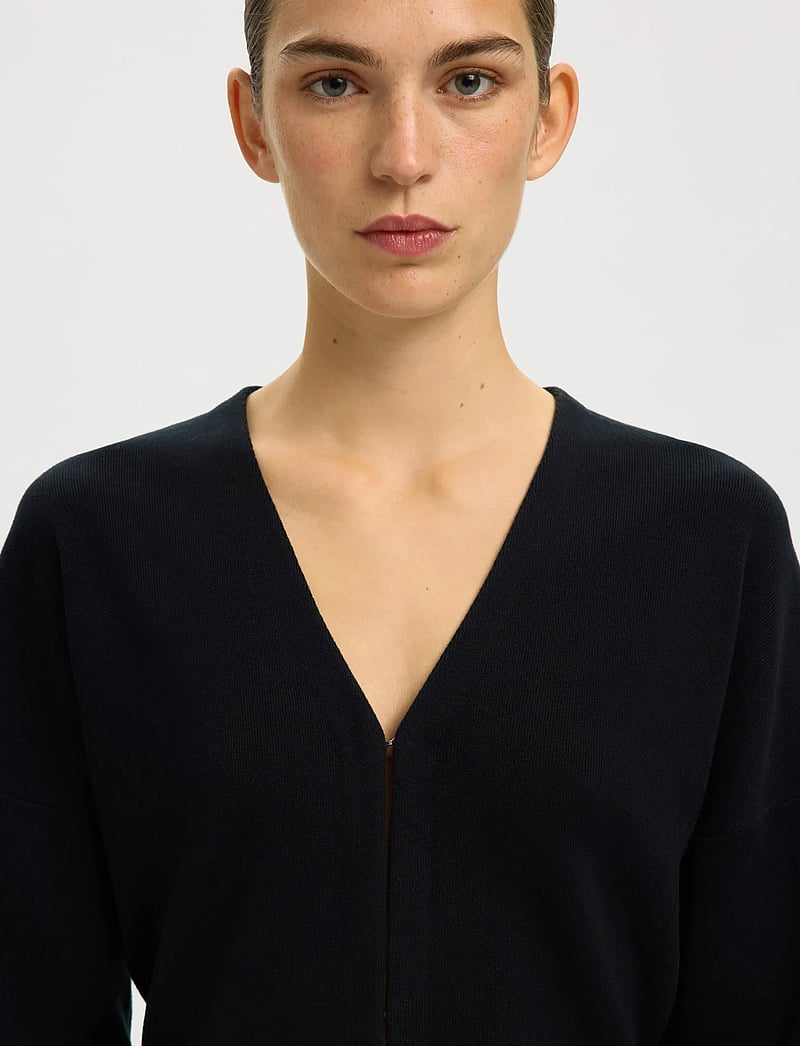 Selected - SLFANEMONE LS KNIT WAISTED CARDIGAN - koftor - black - 4