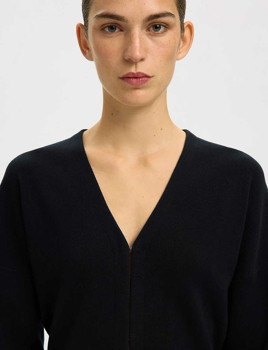 Selected - SLFANEMONE LS KNIT WAISTED CARDIGAN - koftor - black - 4