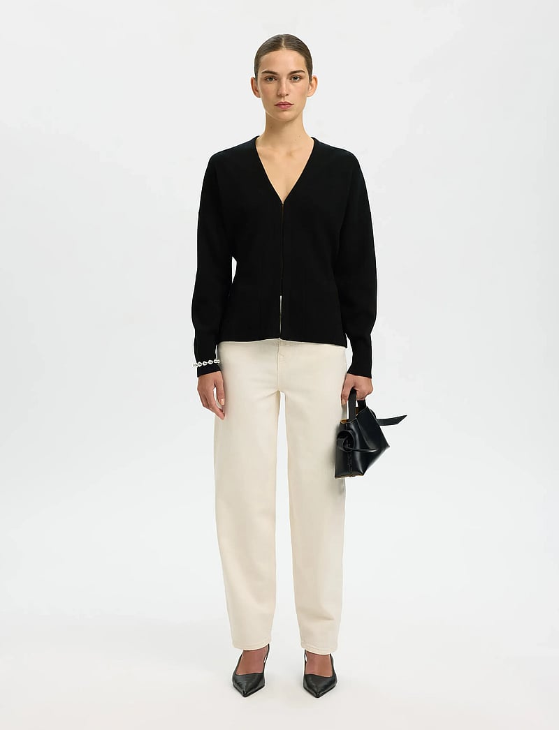 Selected - SLFANEMONE LS KNIT WAISTED CARDIGAN - koftor - black - 5