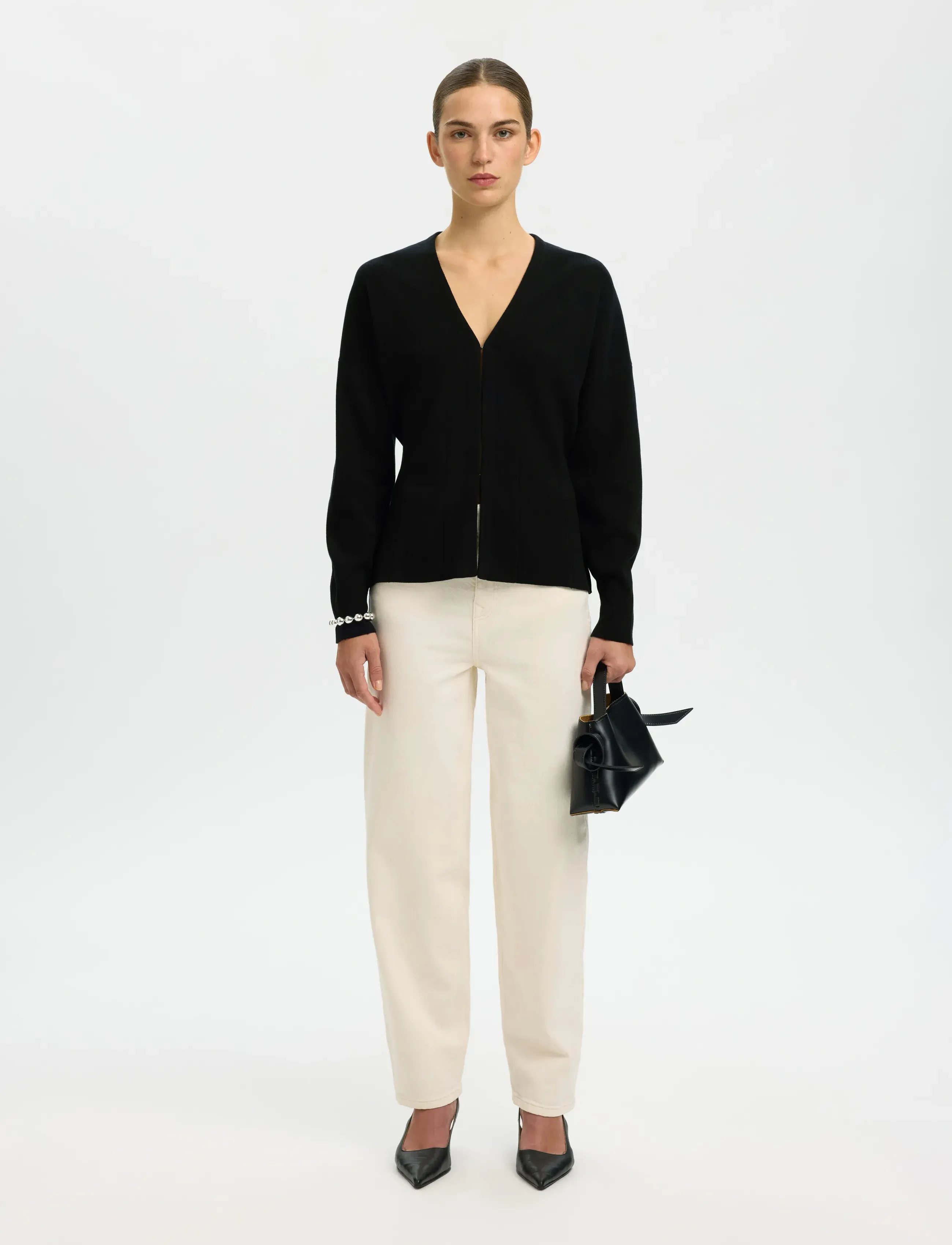 Selected - SLFANEMONE LS KNIT WAISTED CARDIGAN - koftor - black - 5