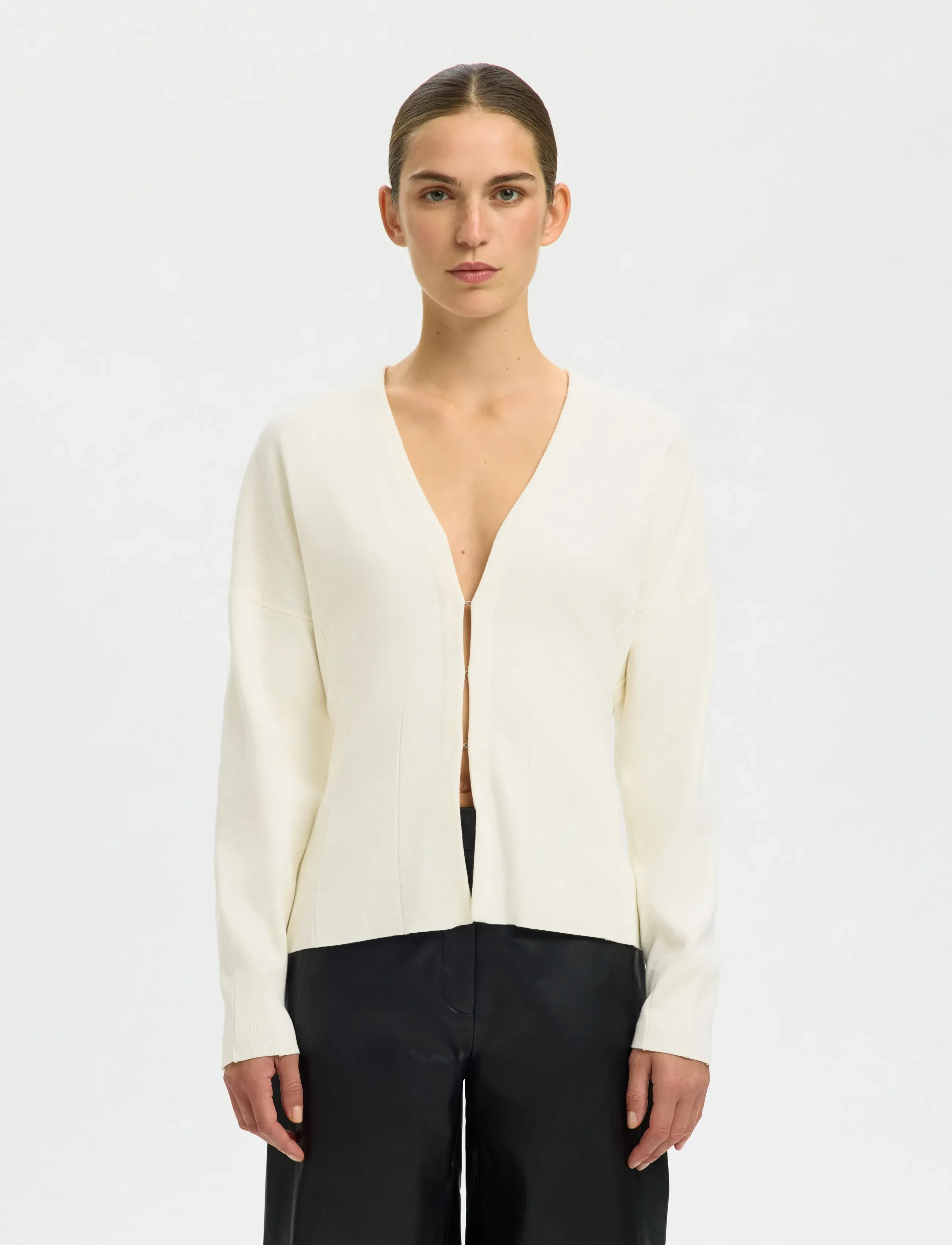 Selected Slfanemone Ls Knit Waisted Cardigan, S, Cream, Strik > Cardigans, Dame