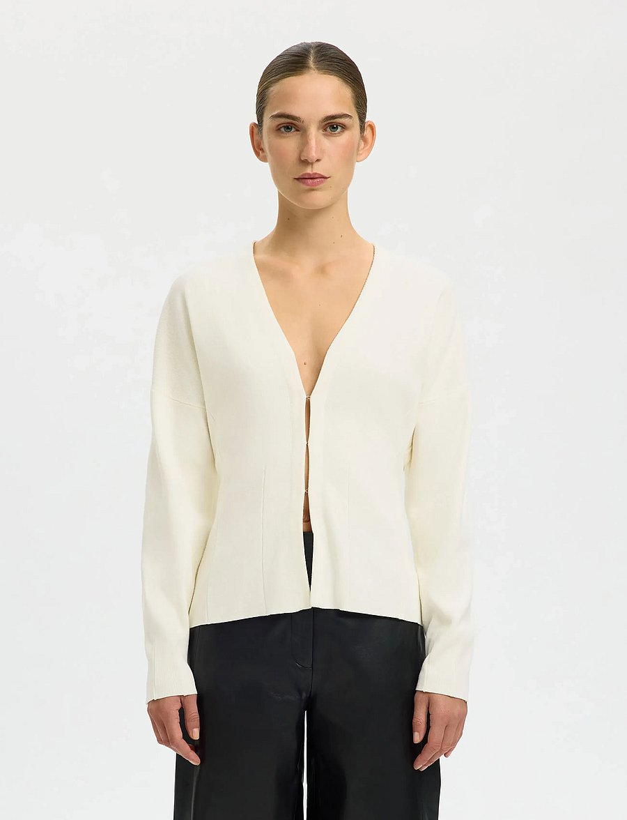 Selected - SLFANEMONE LS KNIT WAISTED CARDIGAN - strickjacken - egret - 0