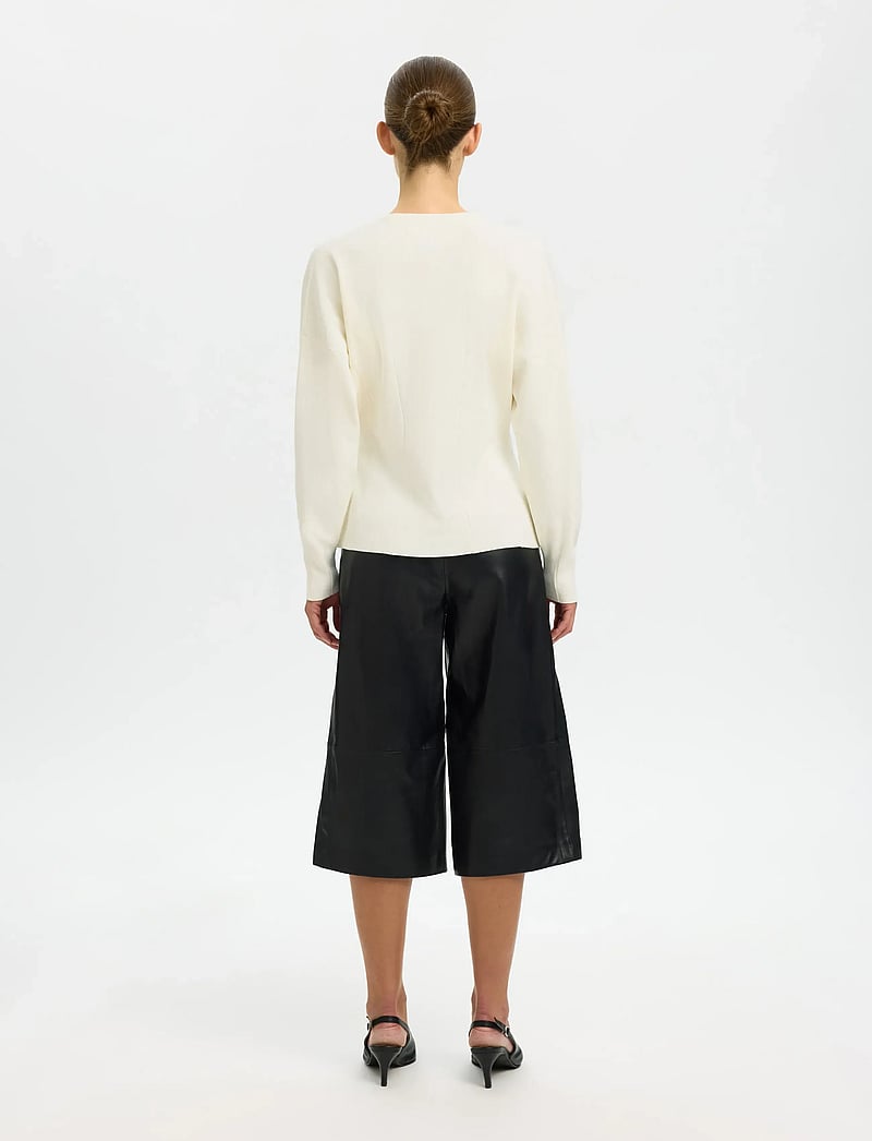 Selected - SLFANEMONE LS KNIT WAISTED CARDIGAN - cardigans - egret - 2