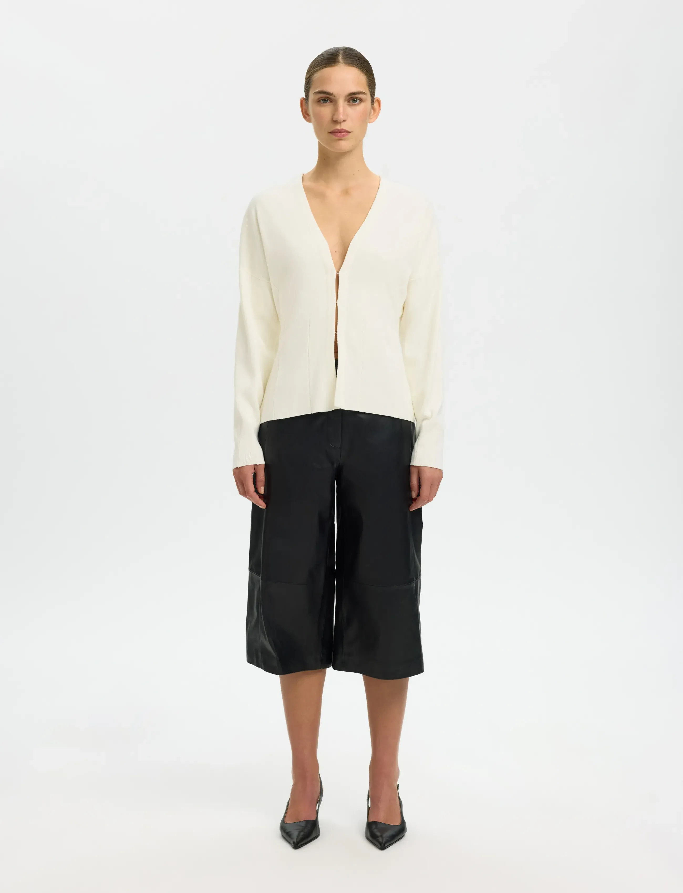 Selected - SLFANEMONE LS KNIT WAISTED CARDIGAN - strickjacken - egret - 3