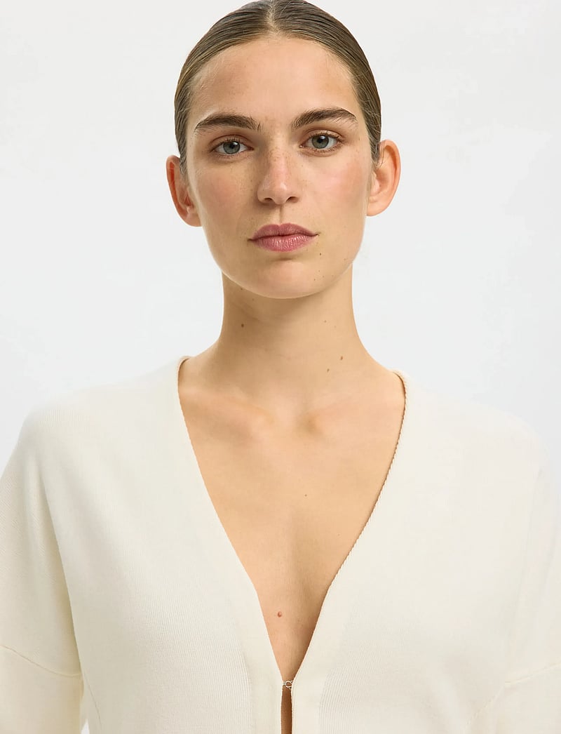 Selected - SLFANEMONE LS KNIT WAISTED CARDIGAN - cardigans - egret - 4