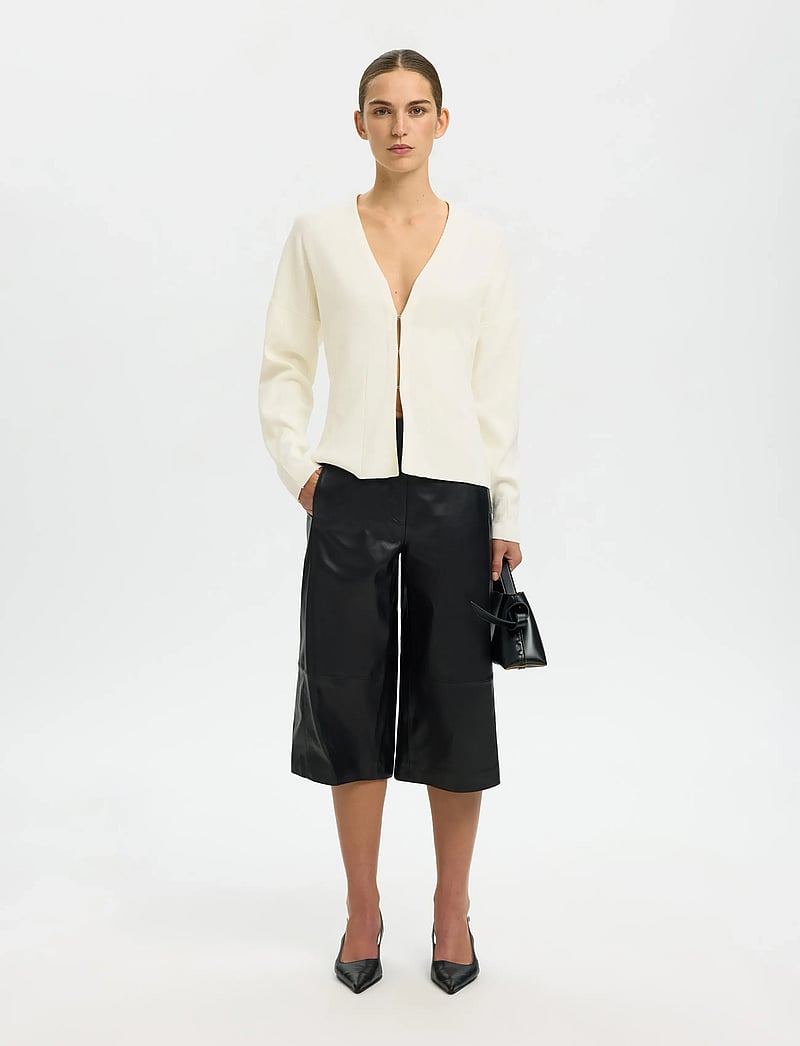 Selected - SLFANEMONE LS KNIT WAISTED CARDIGAN - cardigans - egret - 5