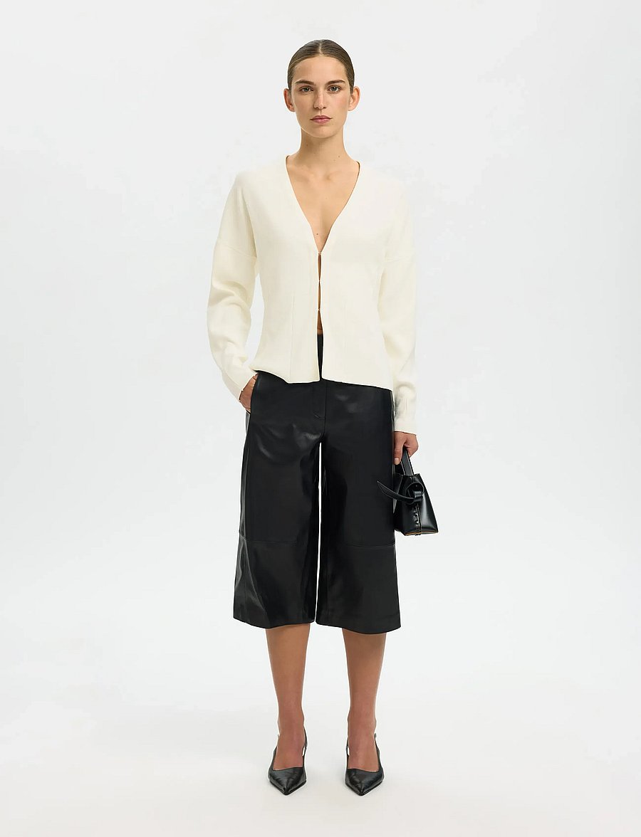 Selected - SLFANEMONE LS KNIT WAISTED CARDIGAN - strickjacken - egret - 5