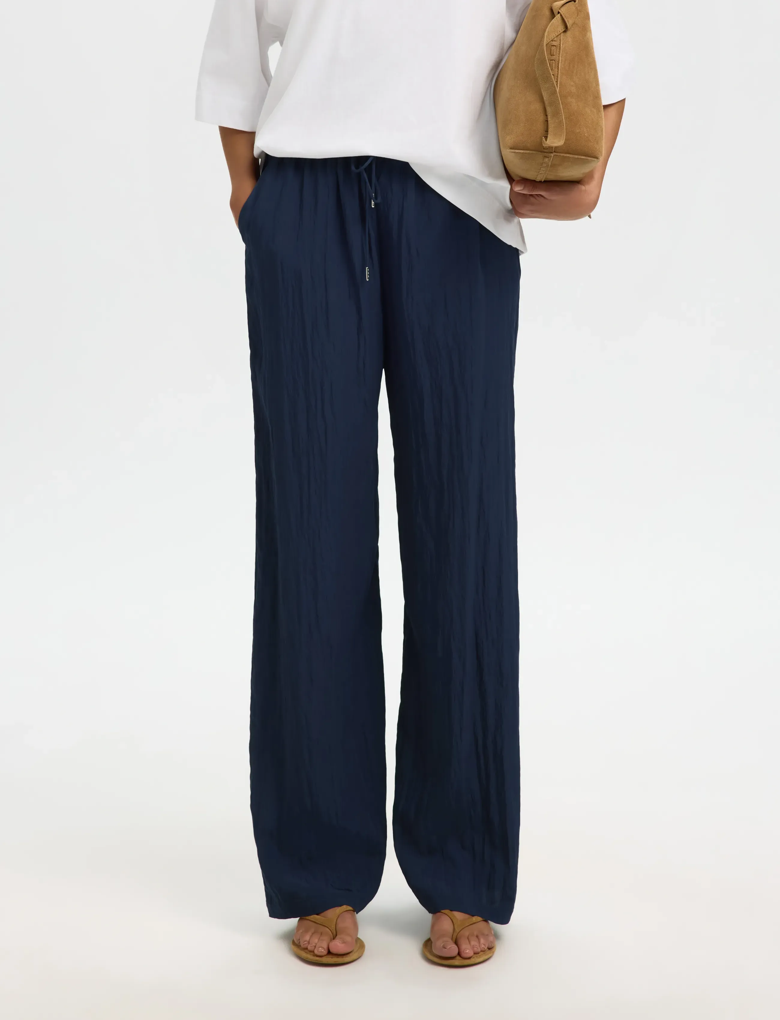 Selected - SLFIONA HW WIDE STRING PANT B - wide leg trousers - dark sapphire - 0