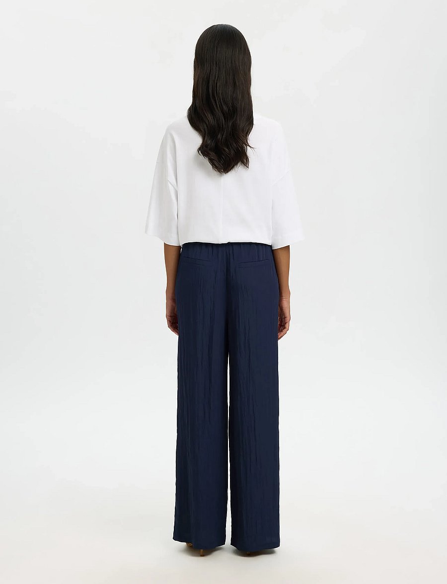 Selected - SLFIONA HW WIDE STRING PANT B - wide leg trousers - dark sapphire - 2