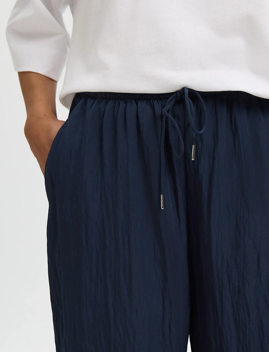 Selected - SLFIONA HW WIDE STRING PANT B - wide leg trousers - dark sapphire - 4