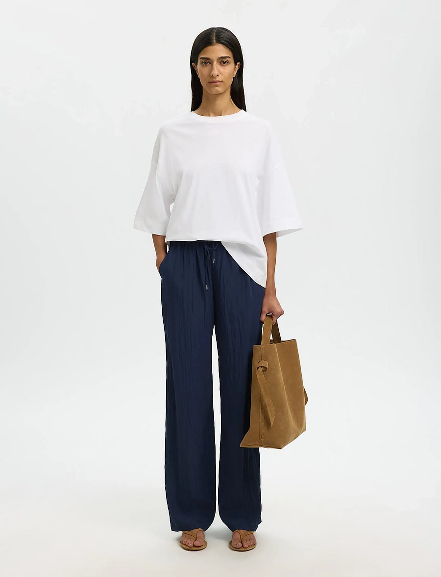 Selected - SLFIONA HW WIDE STRING PANT B - wide leg trousers - dark sapphire - 5