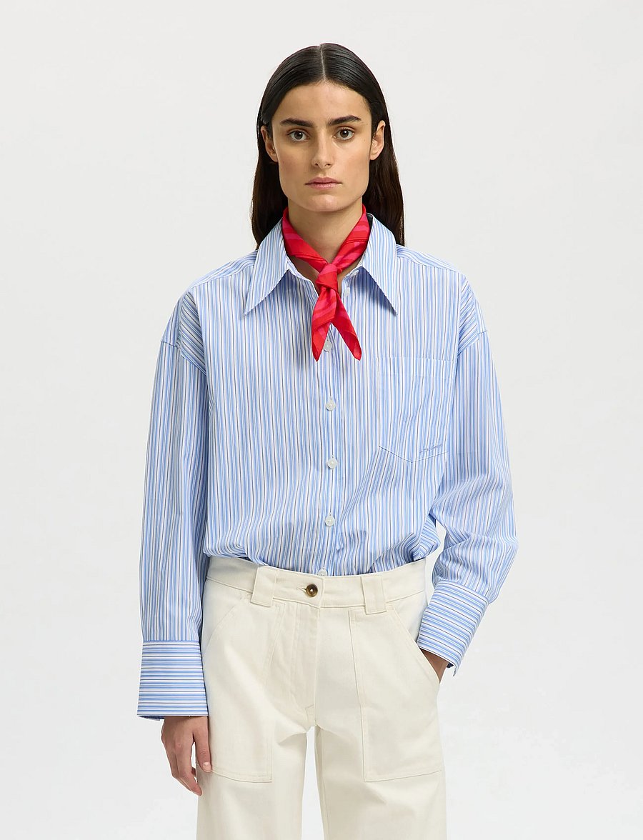Selected - SLFHOTEL AMOUR OVERSIZE LS SHIRT B - langærmede skjorter - light blue - 0