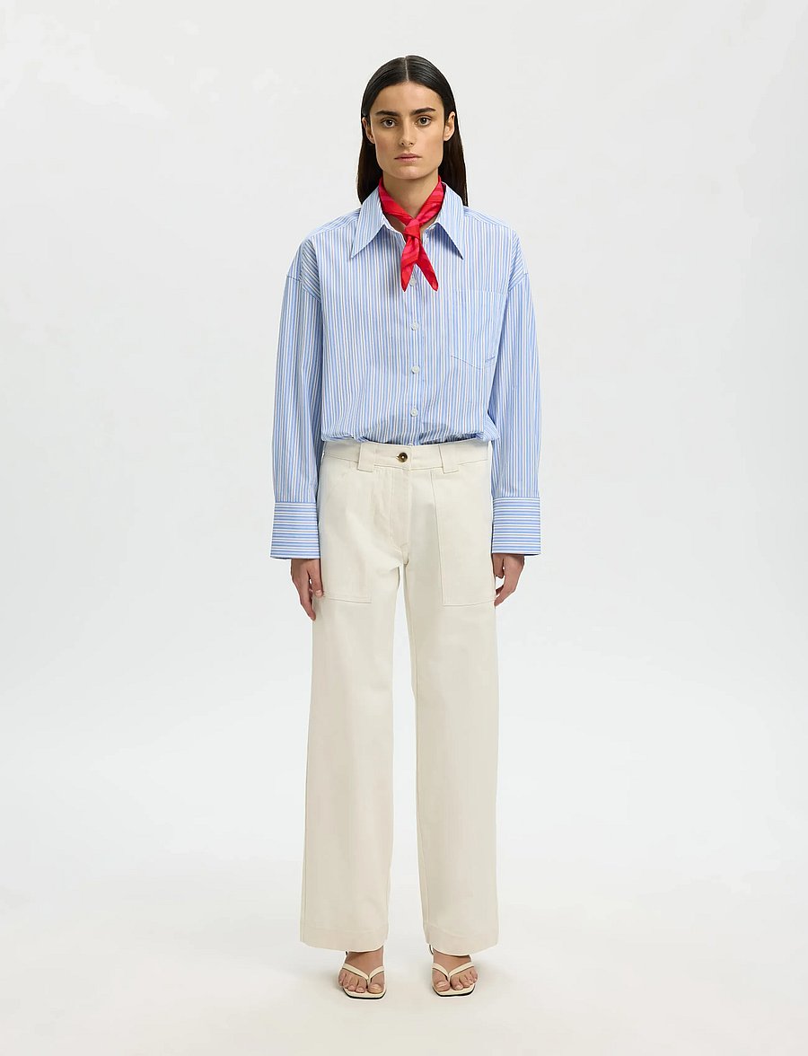 Selected - SLFHOTEL AMOUR OVERSIZE LS SHIRT B - langærmede skjorter - light blue - 3