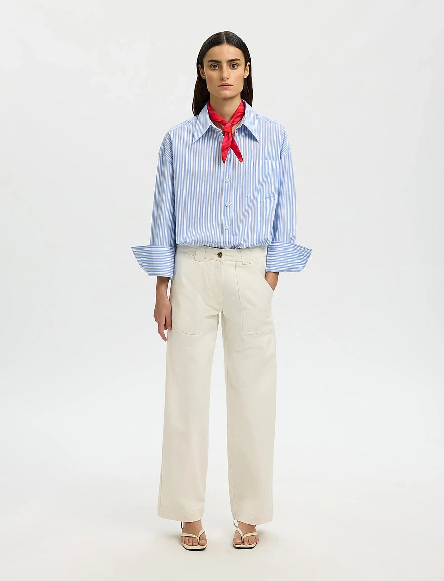 Selected - SLFHOTEL AMOUR OVERSIZE LS SHIRT B - langærmede skjorter - light blue - 5