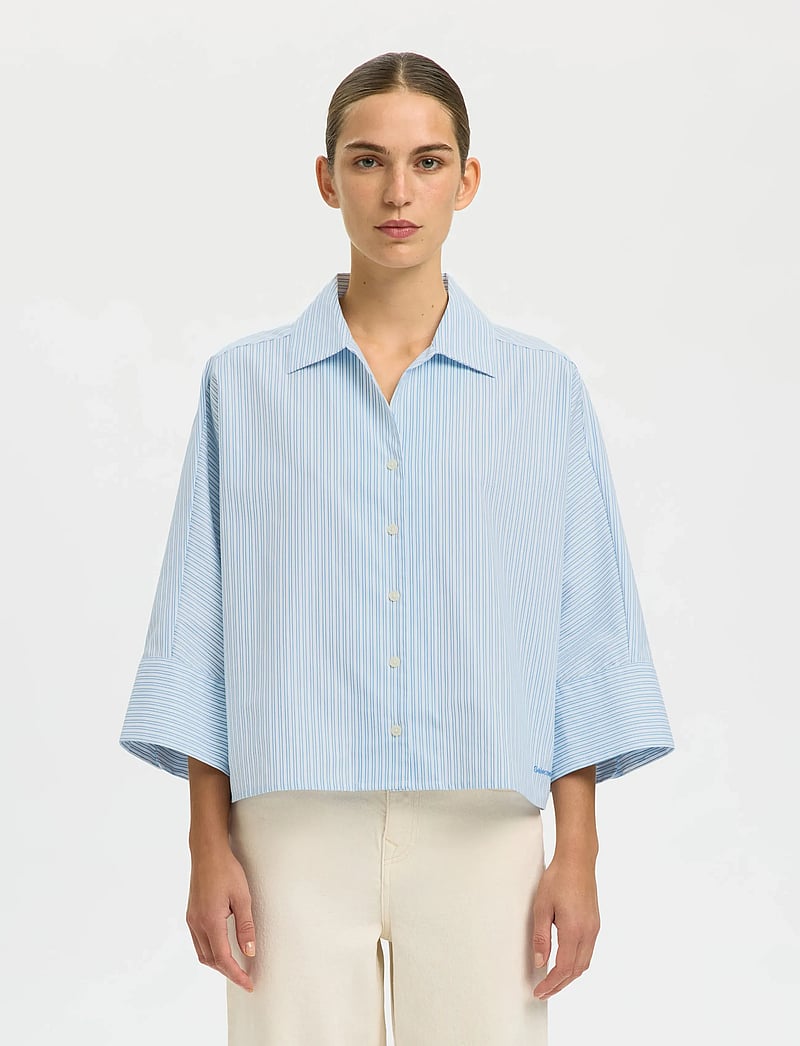 Selected - SLFESTER OVERSIZE 3/4 SHIRT B - kortærmede skjorter - malibu blue - 0