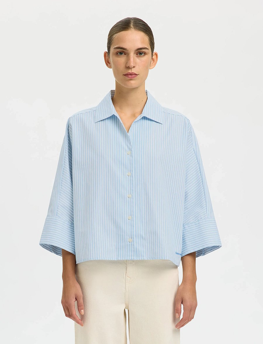 Selected - SLFESTER OVERSIZE 3/4 SHIRT B - short-sleeved shirts - malibu blue - 0