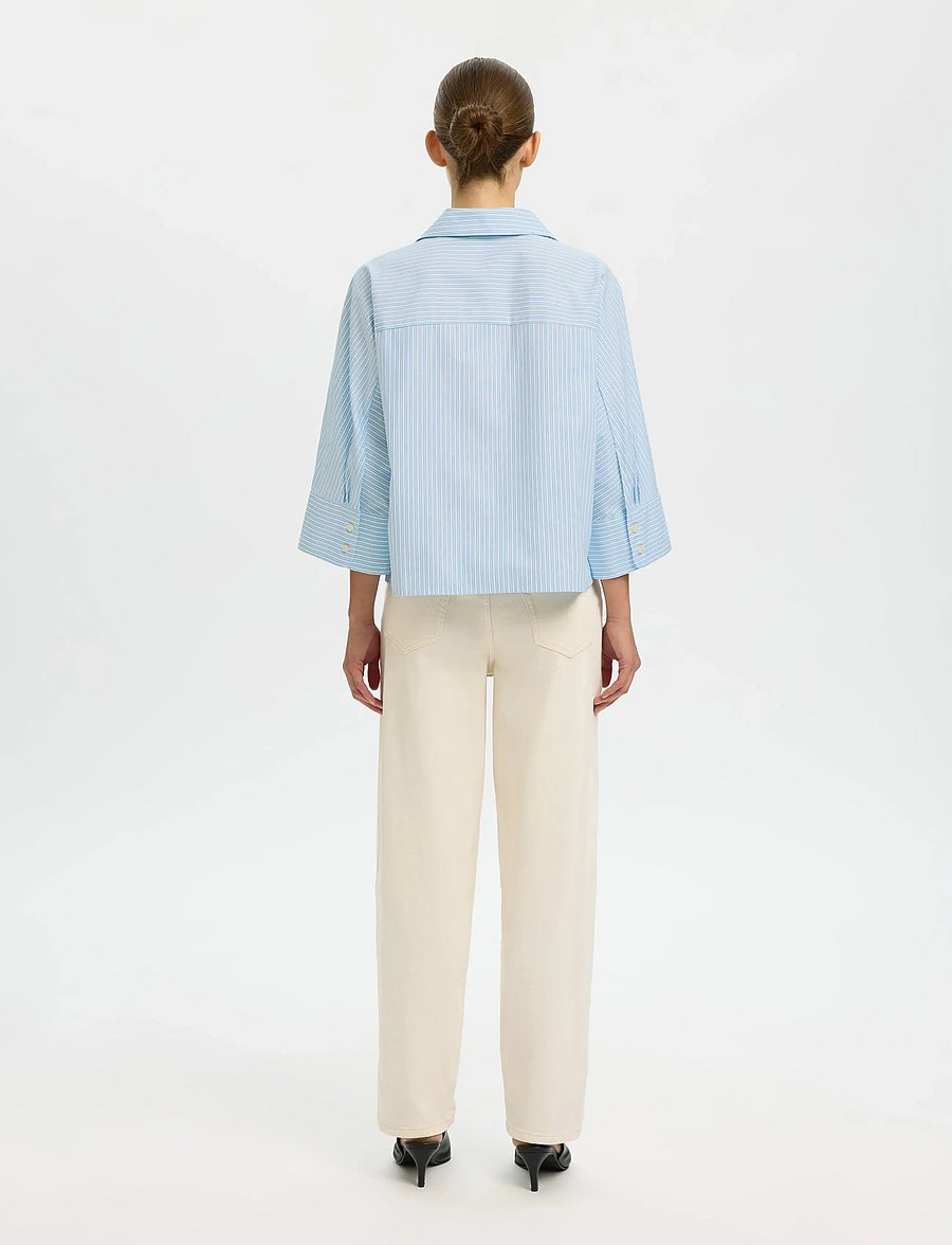 Selected - SLFESTER OVERSIZE 3/4 SHIRT B - short-sleeved shirts - malibu blue - 2