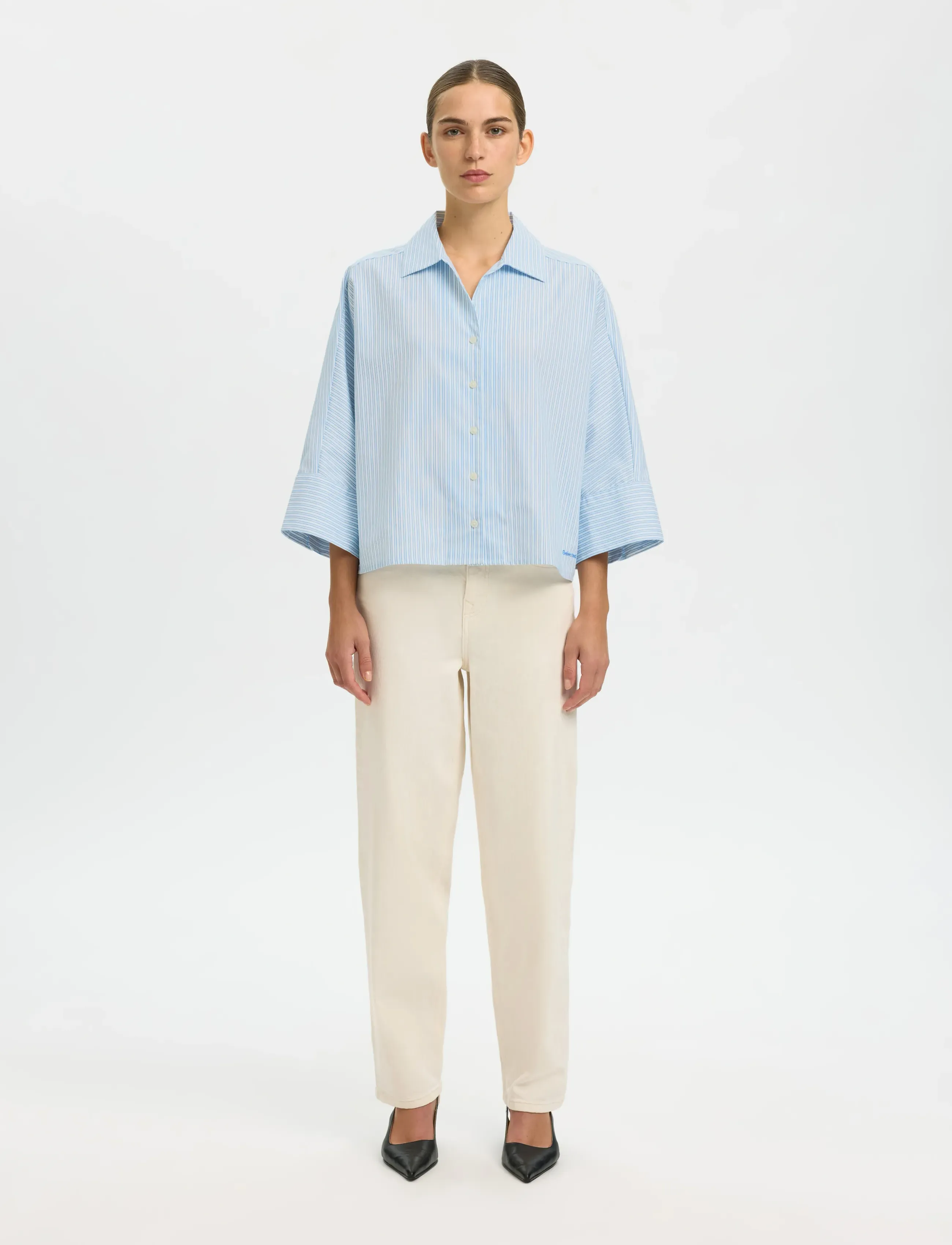 Selected - SLFESTER OVERSIZE 3/4 SHIRT B - kortærmede skjorter - malibu blue - 3