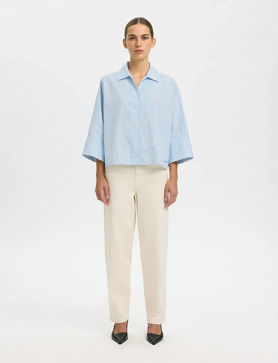 Selected - SLFESTER OVERSIZE 3/4 SHIRT B - short-sleeved shirts - malibu blue - 3