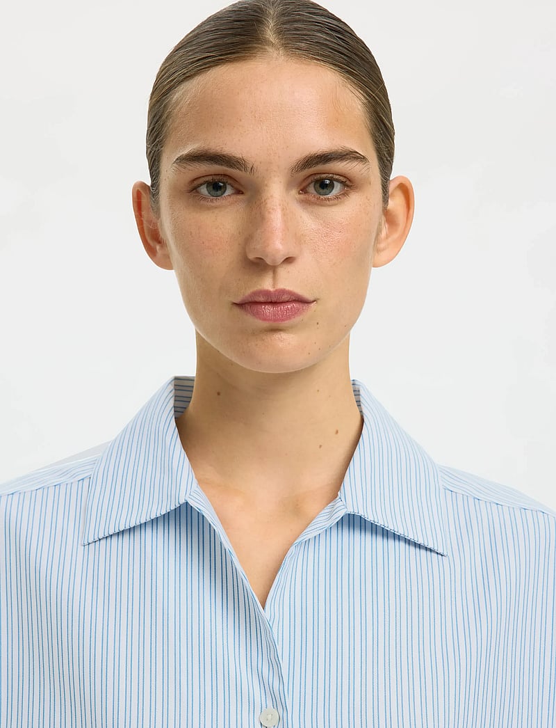 Selected - SLFESTER OVERSIZE 3/4 SHIRT B - kortærmede skjorter - malibu blue - 4