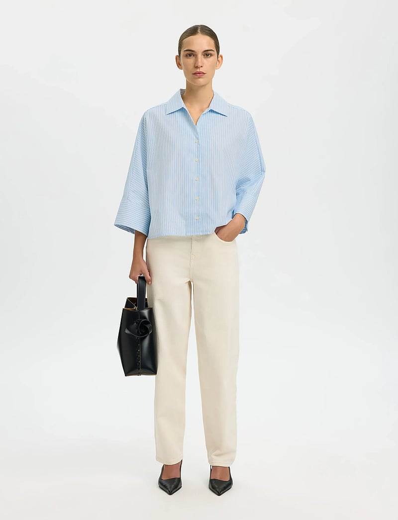 Selected - SLFESTER OVERSIZE 3/4 SHIRT B - kortærmede skjorter - malibu blue - 5