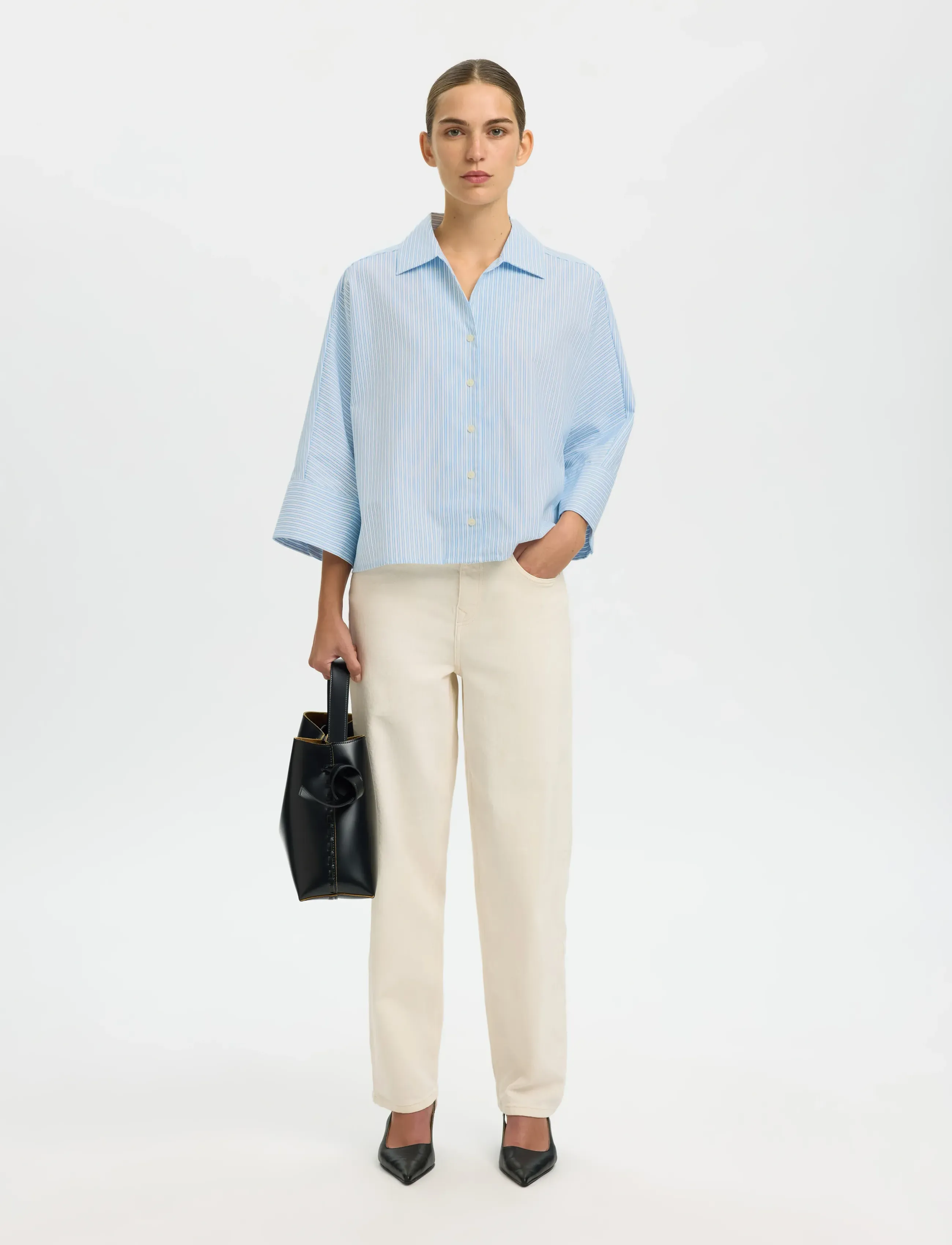 Selected - SLFESTER OVERSIZE 3/4 SHIRT B - kortærmede skjorter - malibu blue - 5