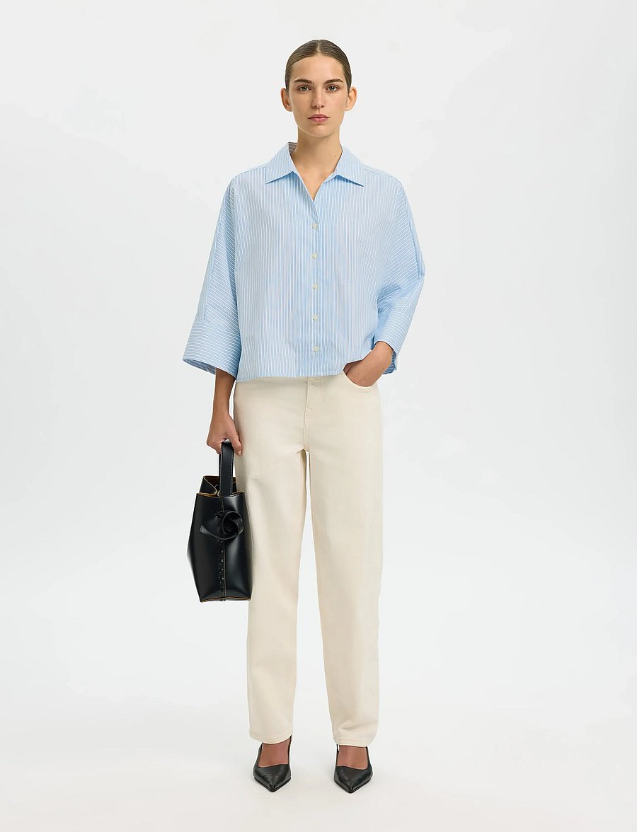 Selected - SLFESTER OVERSIZE 3/4 SHIRT B - short-sleeved shirts - malibu blue - 5