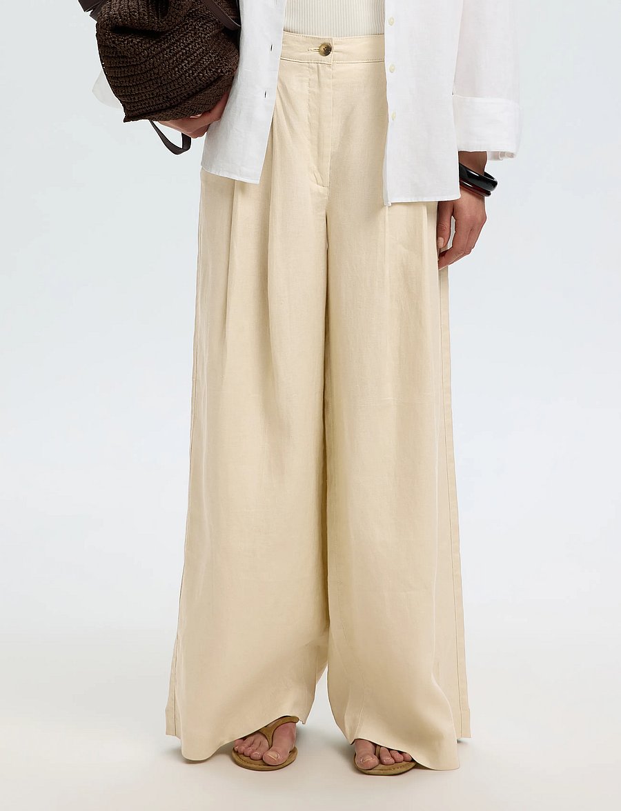 Selected - SLFEXTRA WIDE MAGNA MW LINEN PANT - linbukser - oatmeal - 0