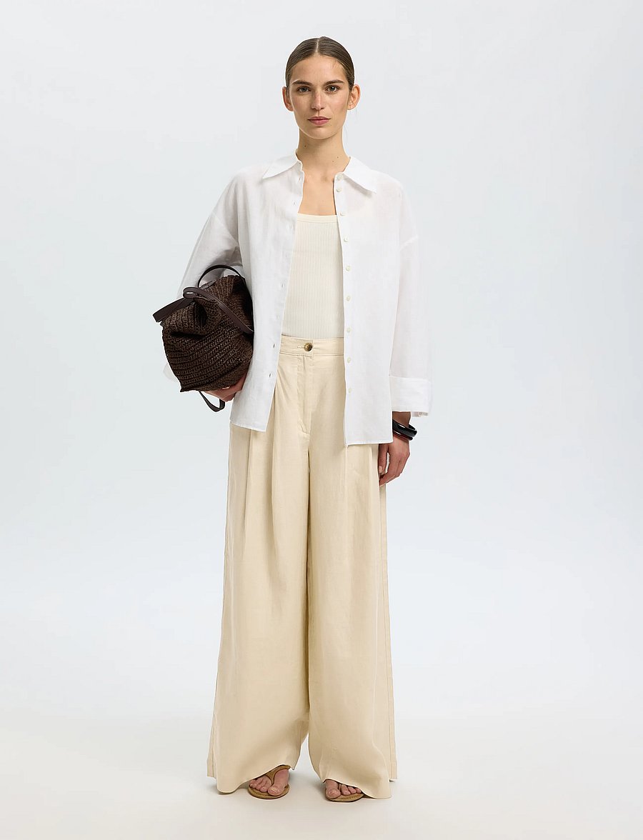 Selected - SLFEXTRA WIDE MAGNA MW LINEN PANT - linbukser - oatmeal - 3
