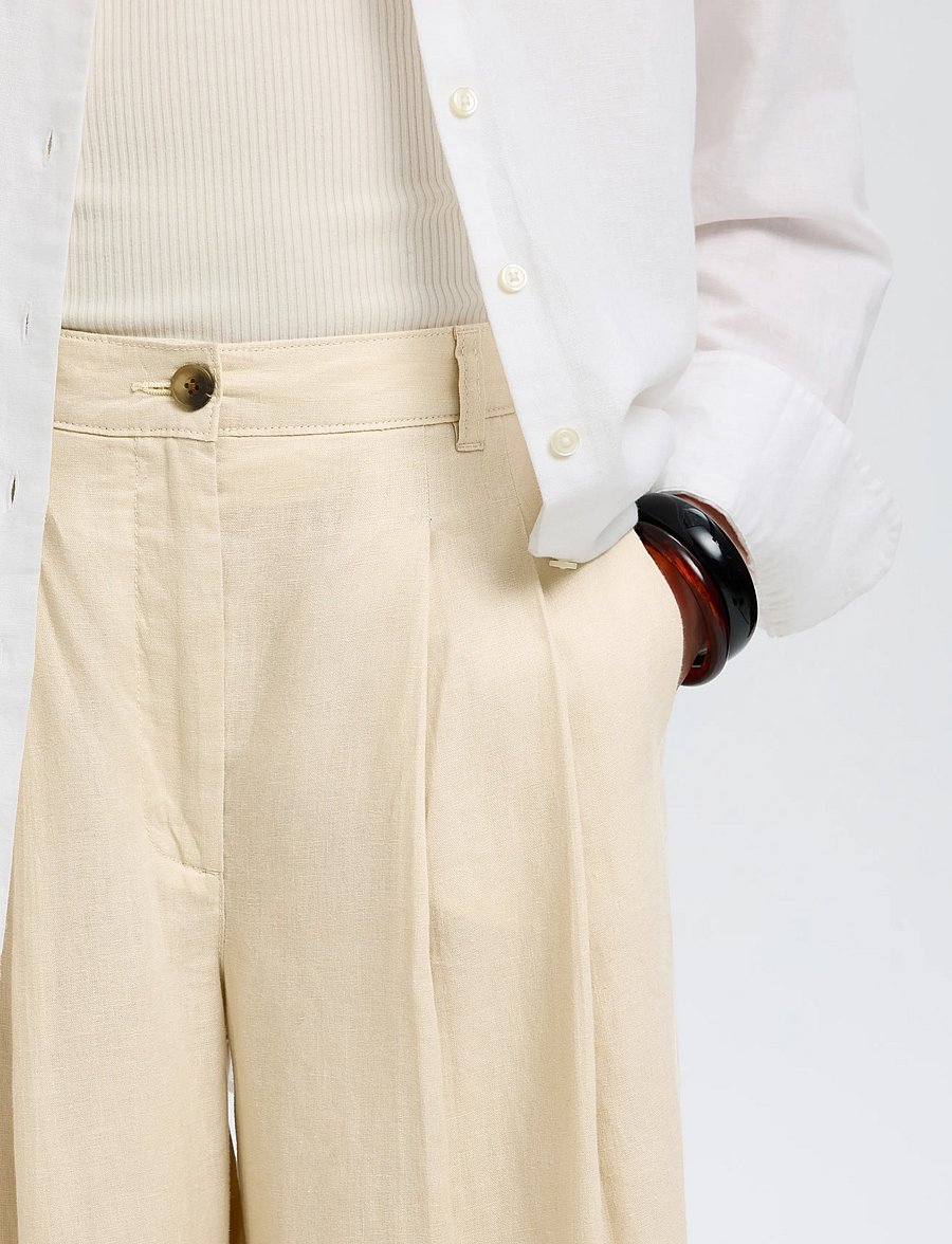 Selected - SLFEXTRA WIDE MAGNA MW LINEN PANT - linbukser - oatmeal - 4