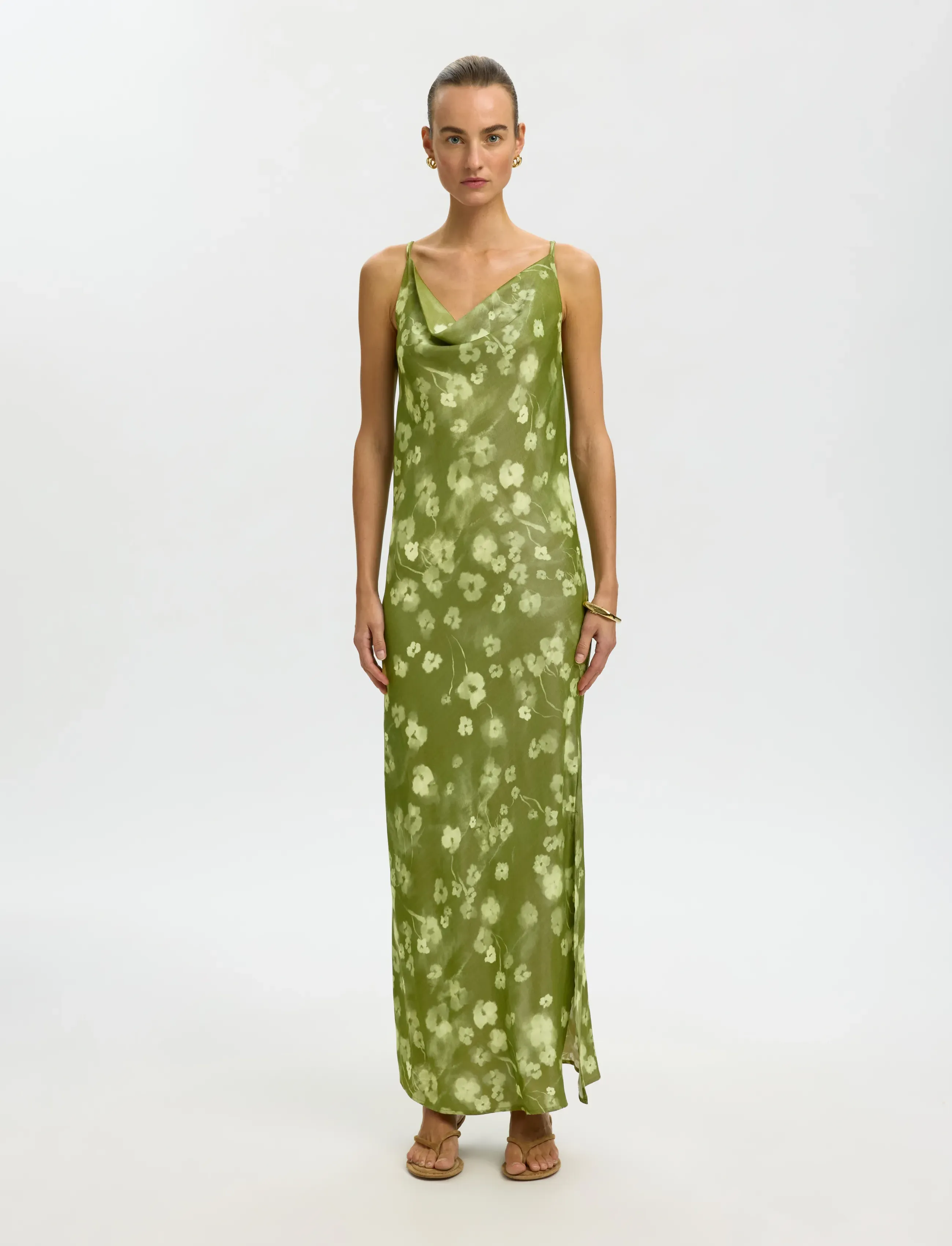 Selected SLFGIONA SLIM ANKLE STRAP DRESS B - Kampagne - LINT / khaki/green