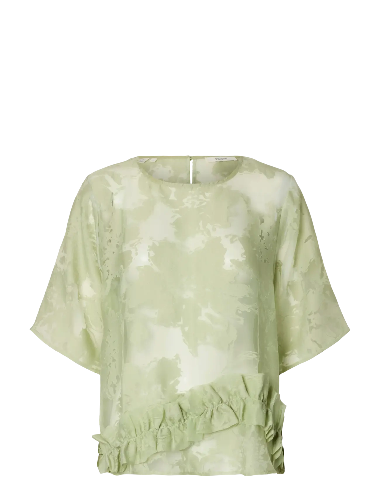 Selected SLFLINA RELAXED 2/4  RUFFLE TOP B - Blouses & Overhemden - LINT / green