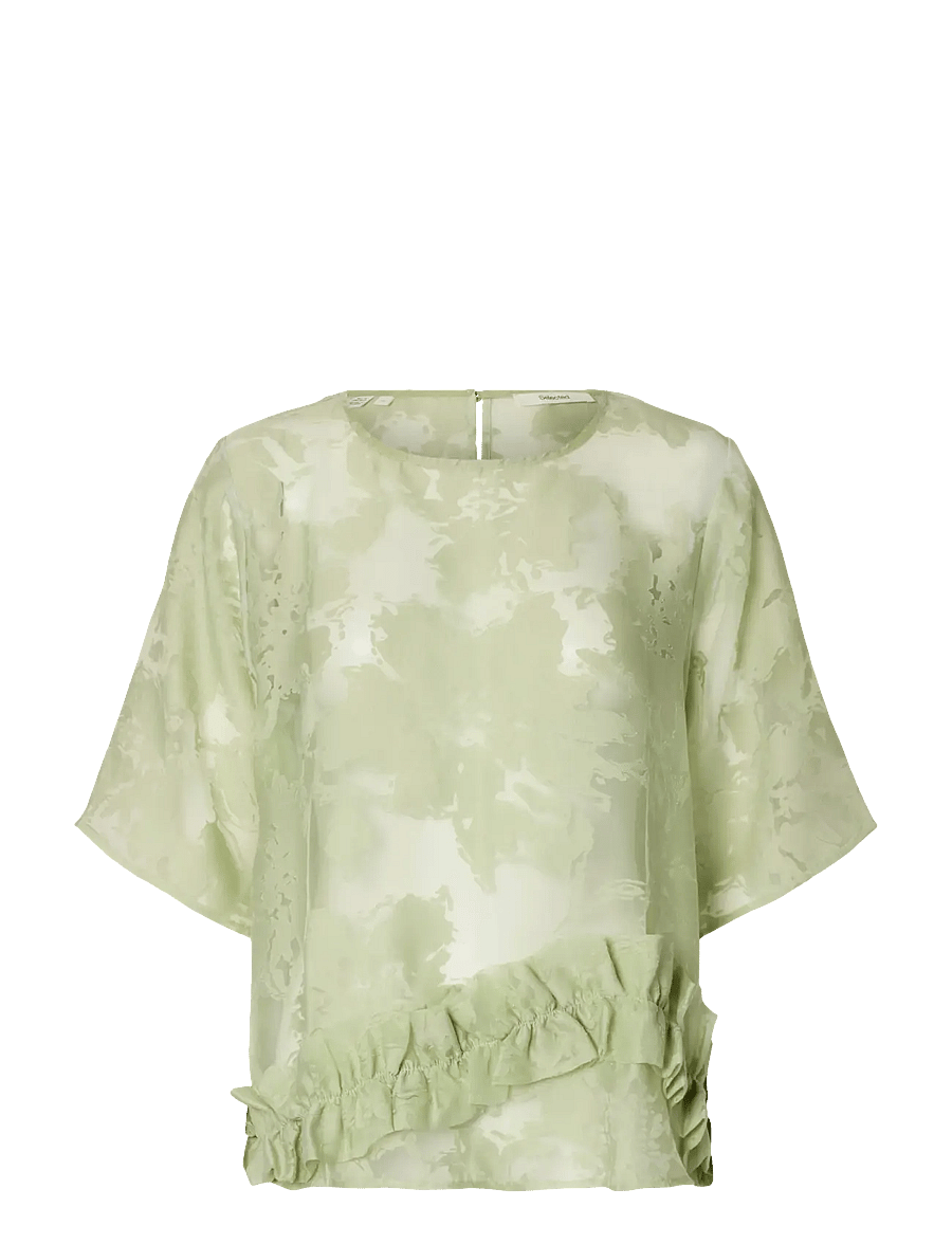 Selected - SLFLINA RELAXED 2/4 RUFFLE TOP B - palaidinės trumpomis rankovėmis - lint - 0