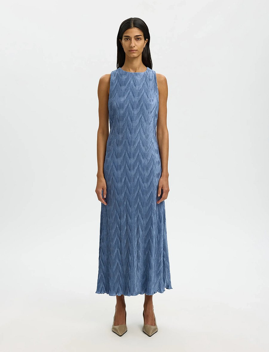 Selected - SLFANYA SL REGULAR ANKLE PLISSE DRESS B - robes midi - dusty blue - 0
