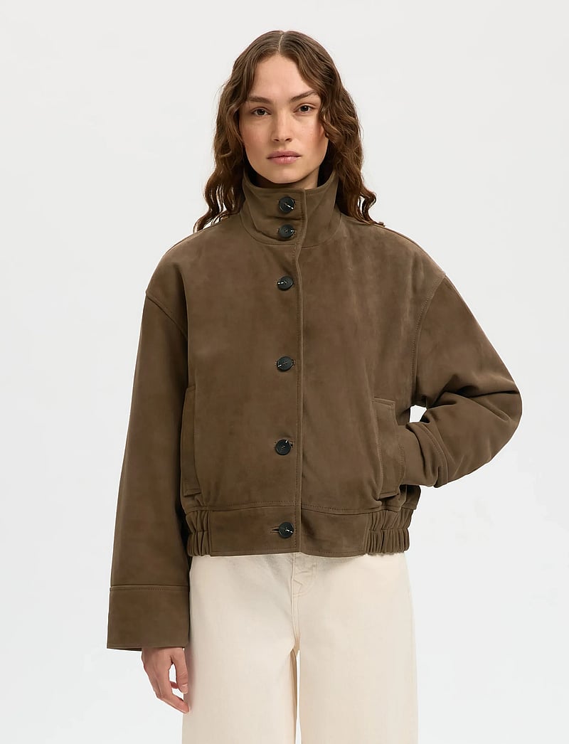 Selected - SLFAIDEN SUEDE JACKET - frühlingsjacken - chocolate chip - 0
