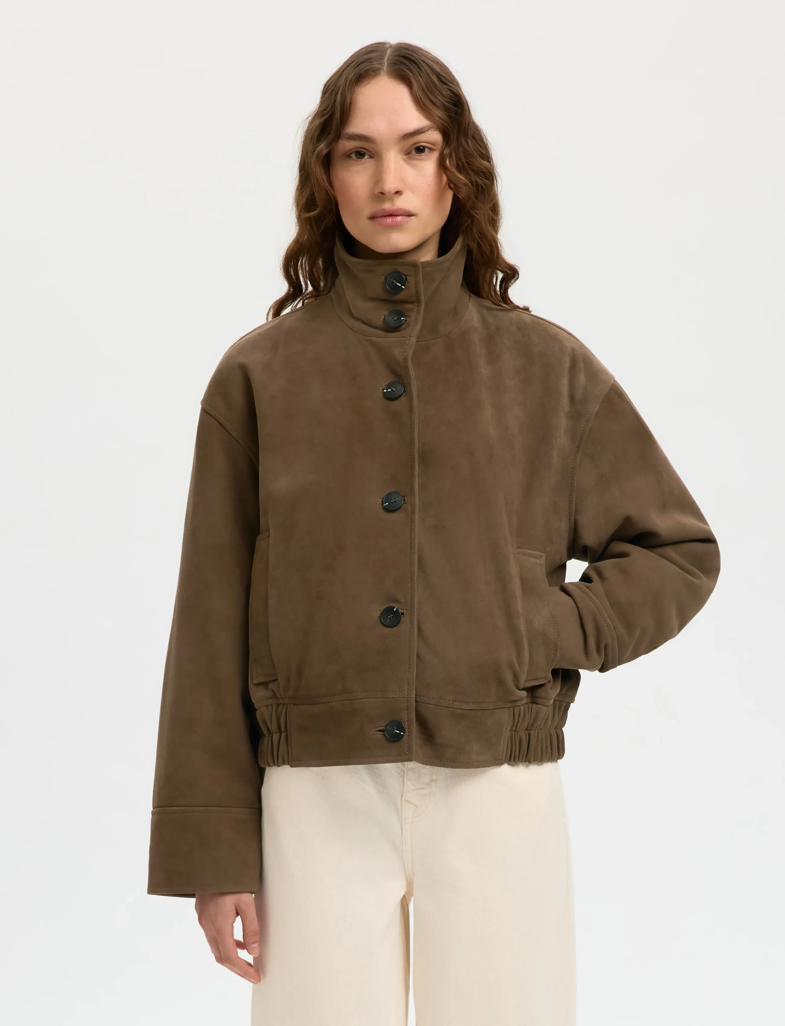 Selected SLFAIDEN SUEDE JACKET - Leather jackets - CHOCOLATE CHIP / brown