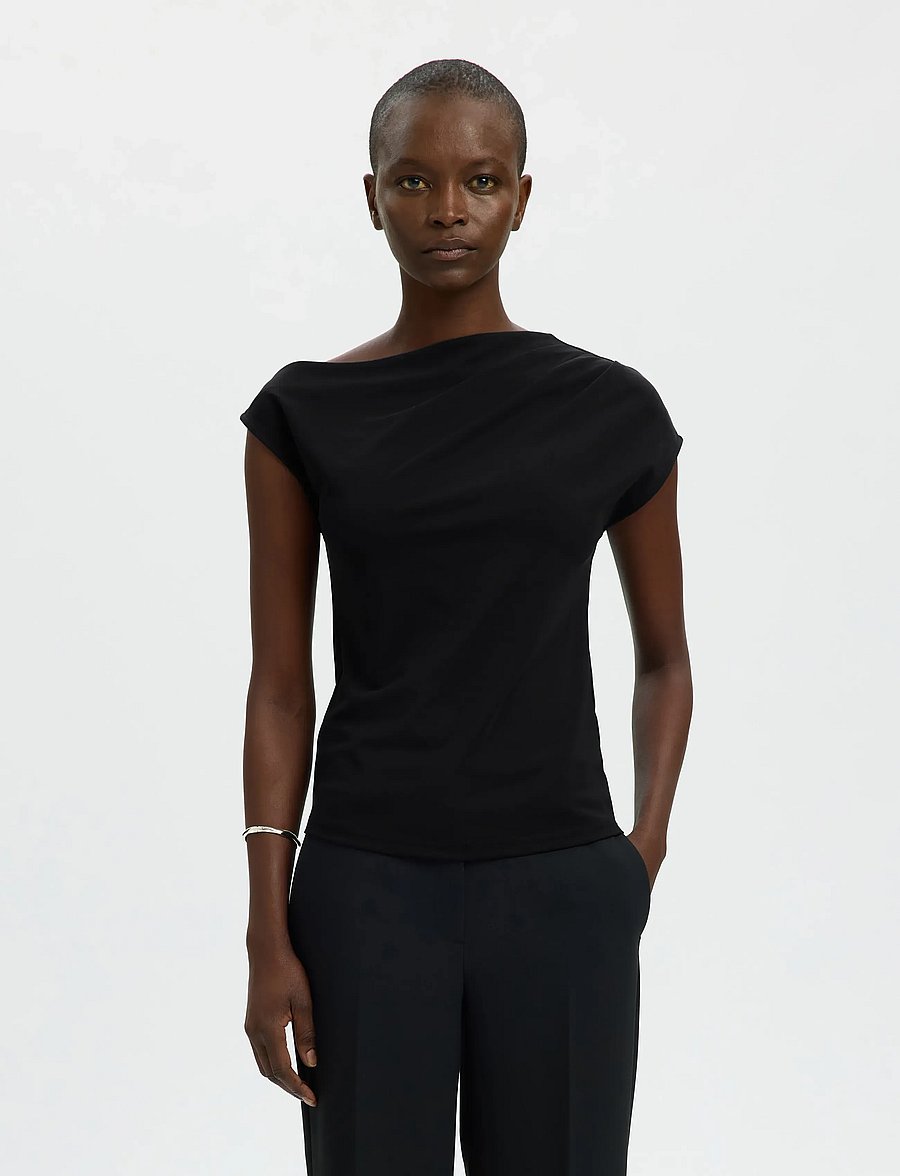 Selected - SLWMOLLY SS TOP - short-sleeved blouses - black - 0
