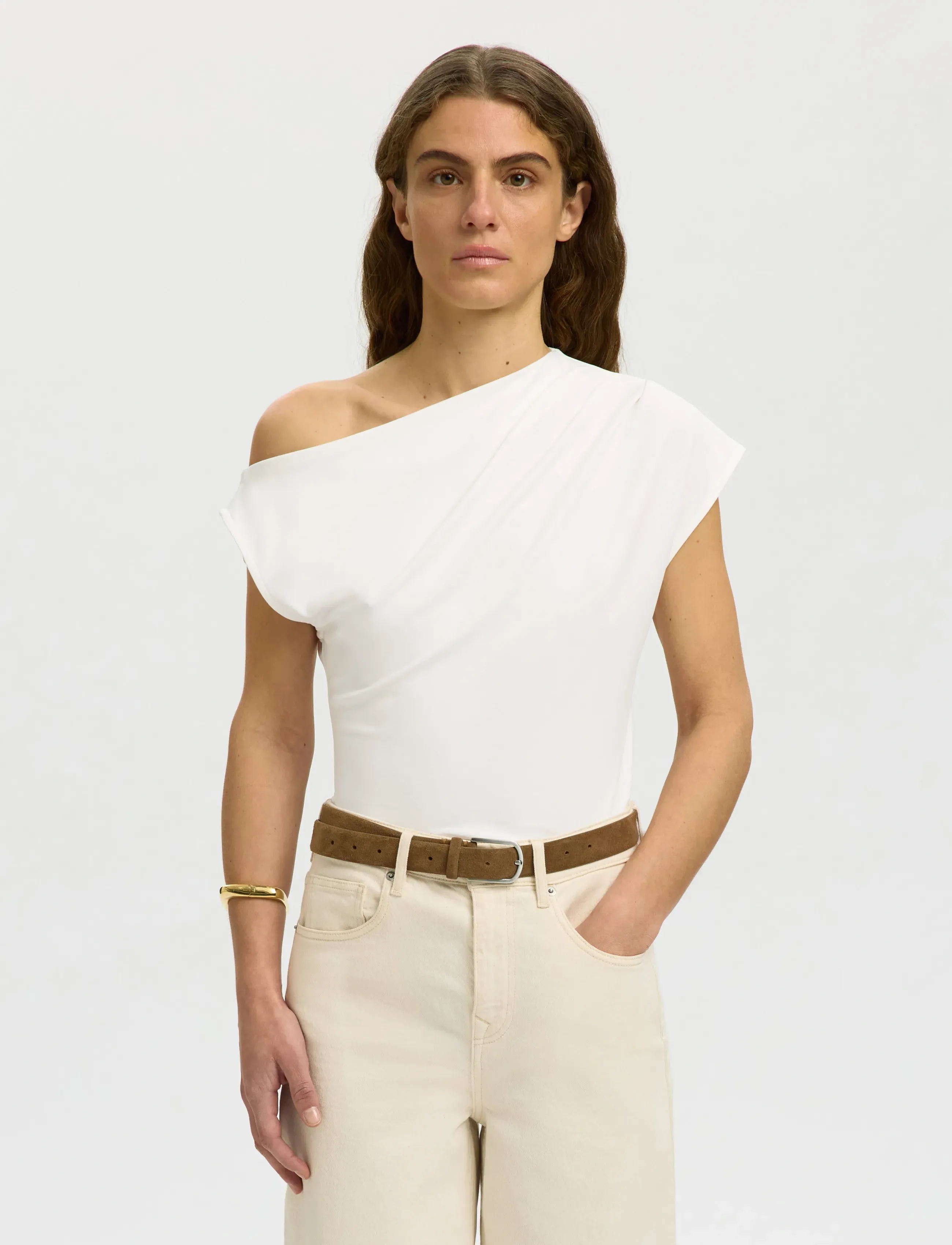 Selected SLFMOLLY SS TOP - Bluser & Skjorter - BRIGHT WHITE / white