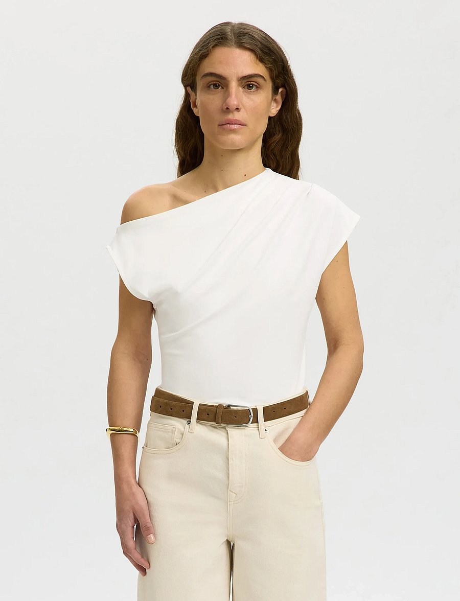 Selected - SLWMOLLY SS TOP - palaidinės trumpomis rankovėmis - bright white - 0