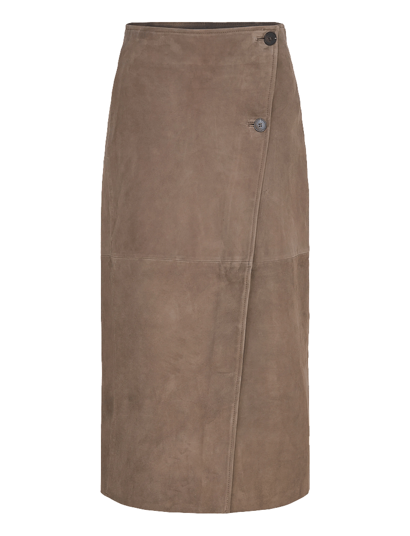 Selected - SLFJACKIE HW LONG WRAP SUEDE SKIRT - wickelröcke - chocolate chip - 0