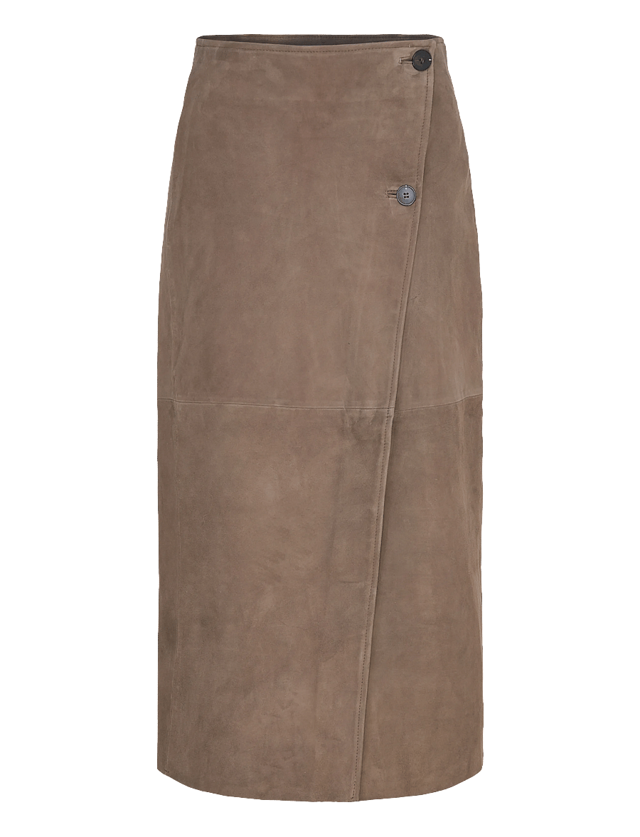 Selected - SLFJACKIE HW LONG WRAP SUEDE SKIRT - jupes portefeuille - chocolate chip - 0