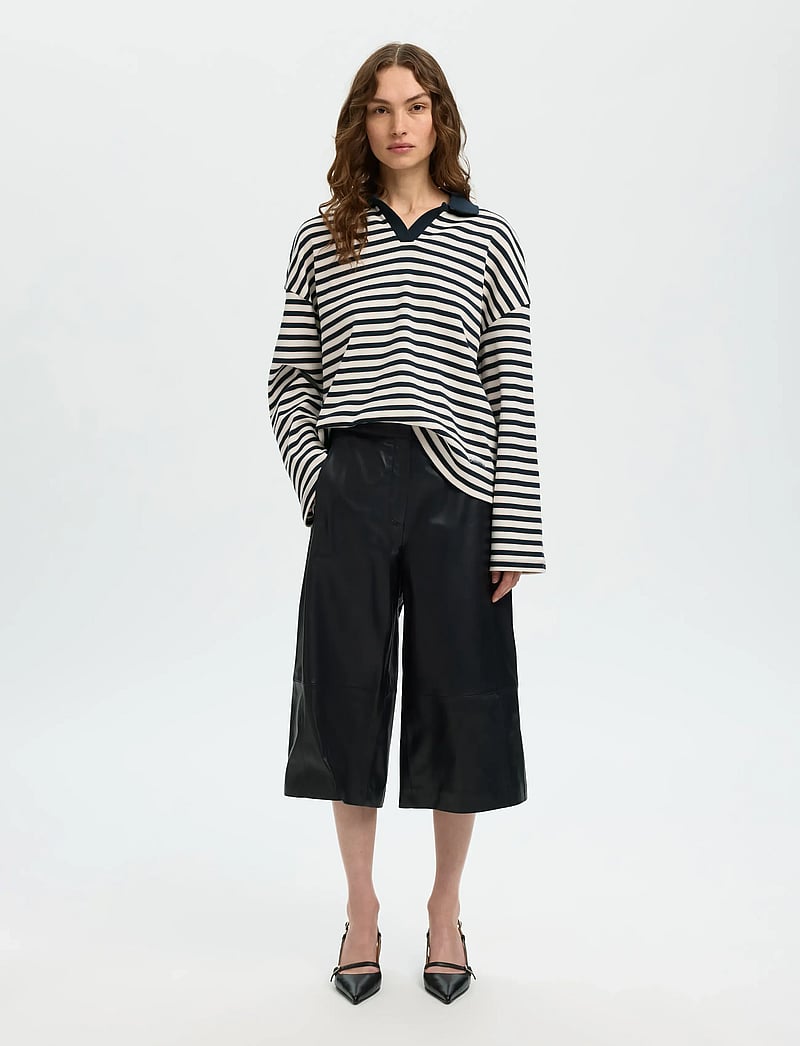 Selected - SLFGIGI HW LEATHER CULOTTES - culottes - black - 3