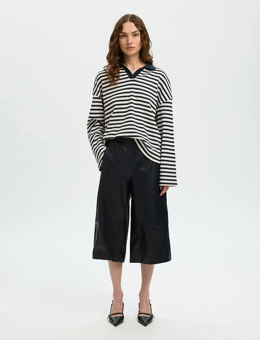 Selected - SLFGIGI HW LEATHER CULOTTES - culottes - black - 3