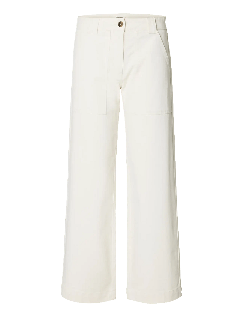 Selected - SLFWIDE HOTEL AMOUR MW PANT - bukser med brede ben - egret - 1