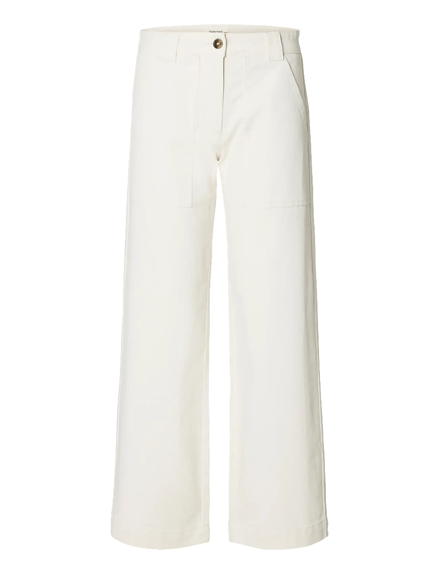 Selected - SLFWIDE HOTEL AMOUR MW PANT - laia säärega püksid - egret - 1