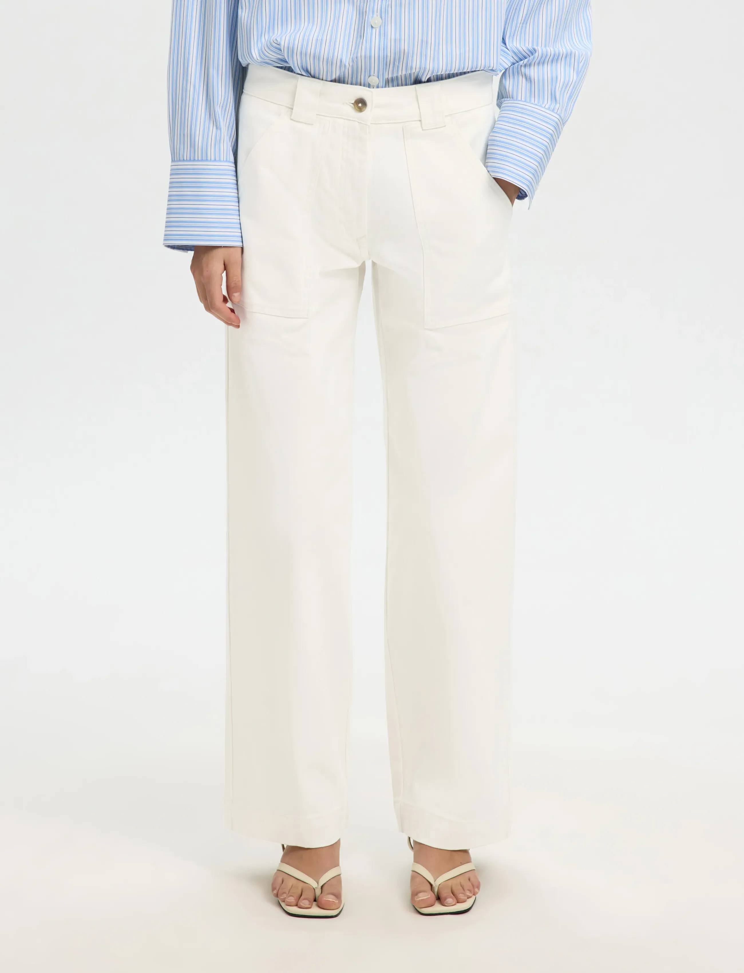 Selected SLFWIDE HOTEL AMOUR MW PANT - Tøj - EGRET / cream