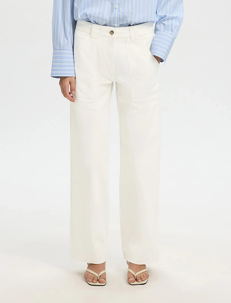 Selected - SLFWIDE HOTEL AMOUR MW PANT - bukser med brede ben - egret - 0